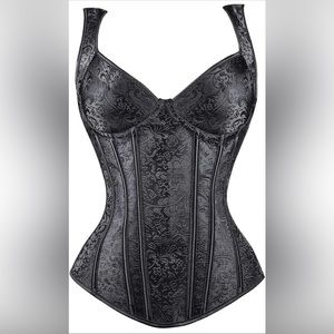 Women's Gothic Jacquard Shoulder Straps Tank Overbust Corset Bustiers